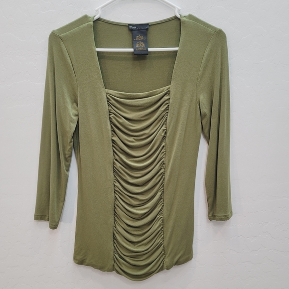 Grace Elements Green Soft Stretch Ruched Front Blouse Top Women's size Small - Picture 5 of 5